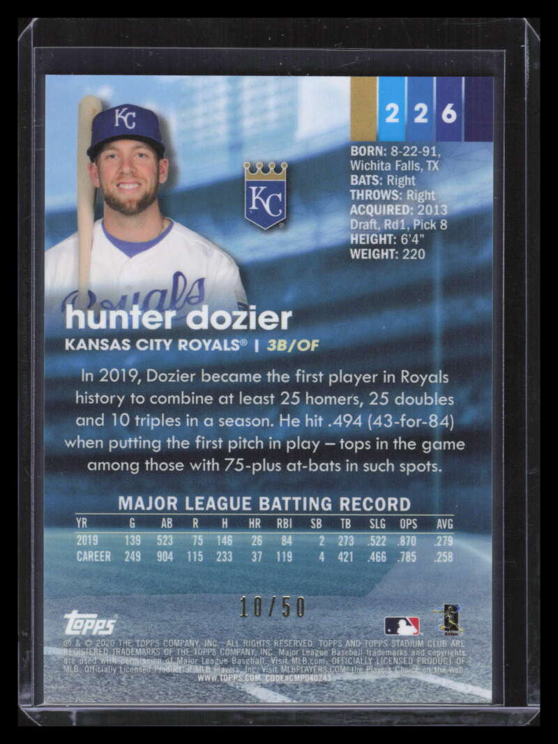2020 Stadium Club Chrome Gold Refractor 226 Hunter Dozier 10/50