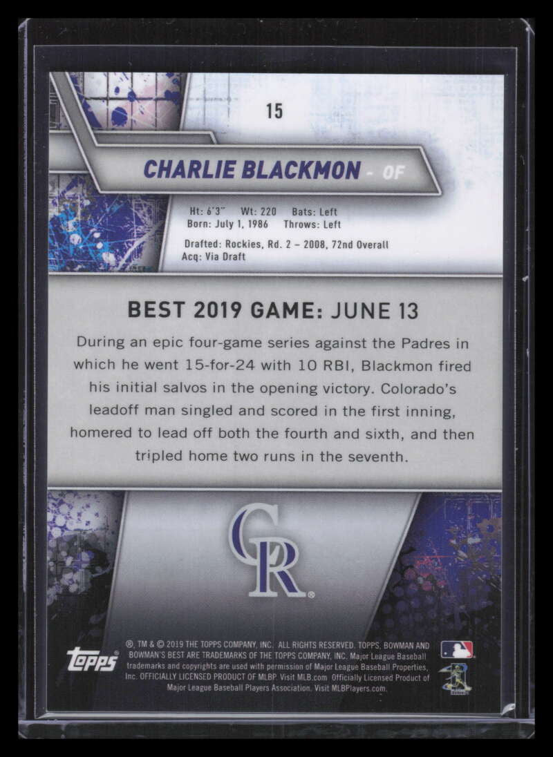 2019 Bowman's Best Green Refractor 15 Charlie Blackmon 86/99