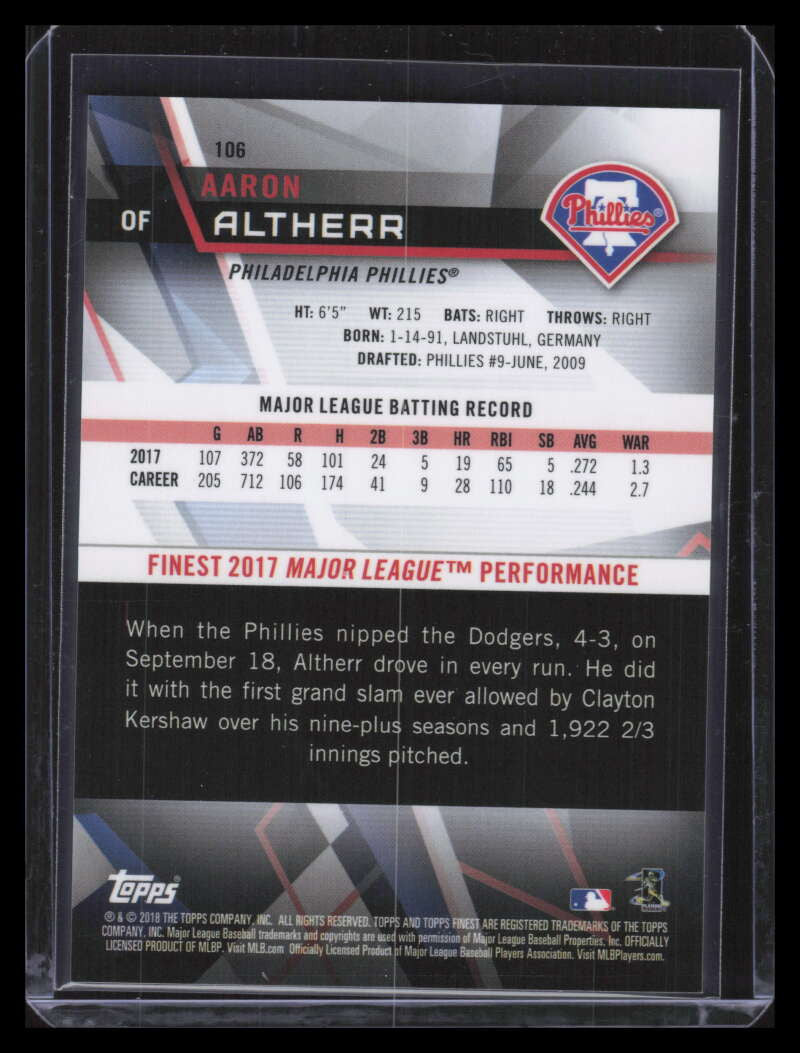 SOLD 129349 2018 Finest 108 Aaron Altherr Rookie SP