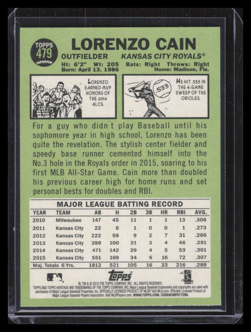 2016 Topps Heritage 479b Lorenzo Cain Action SP