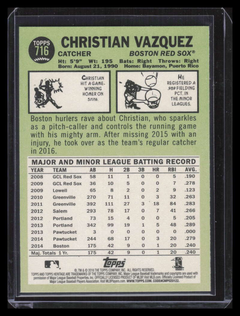 2016 Topps Heritage 716b Christian Vazquez Action SP