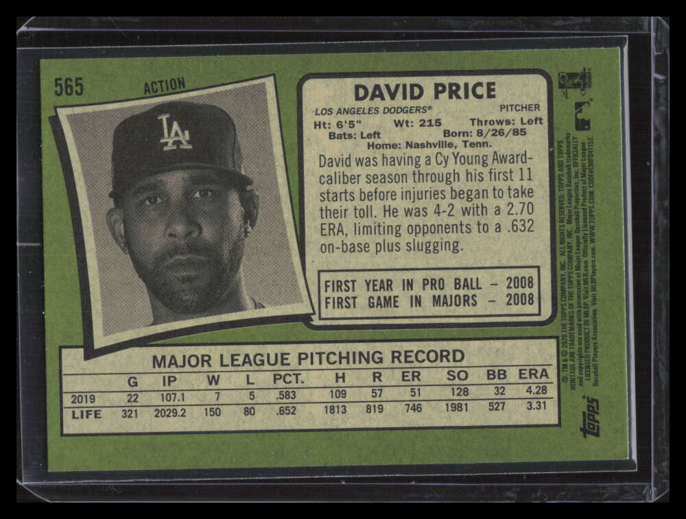 2020 Topps Heritage Action Variations 565 David Price SP