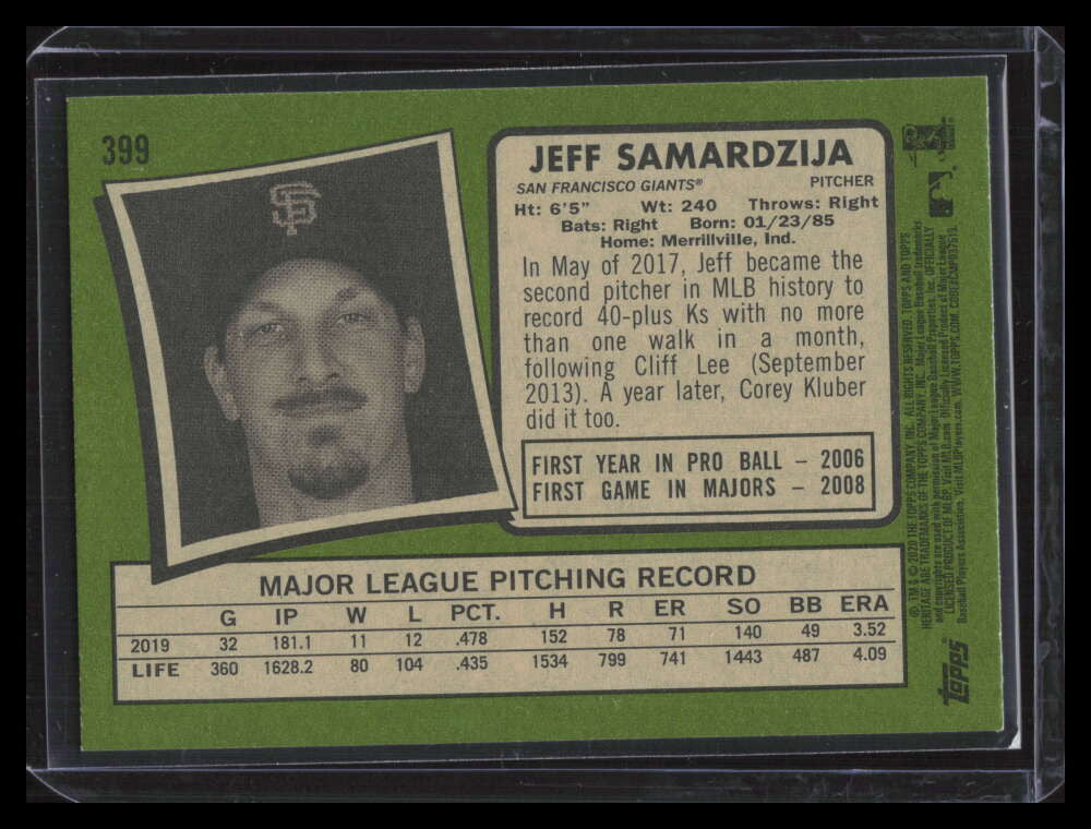 2020 Topps Heritage White Border 399 Jeff Samardzija /50