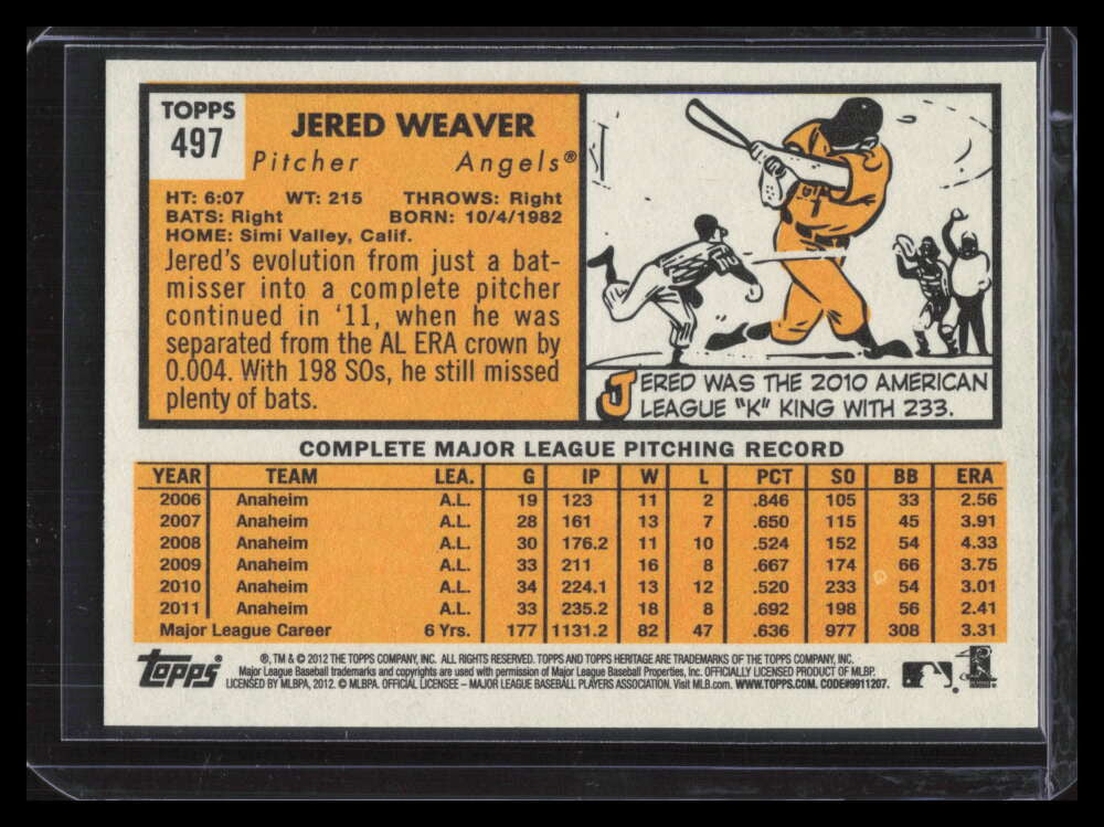 2012 Topps Heritage 497b Jered Weaver BW Color Swap Black and White SP