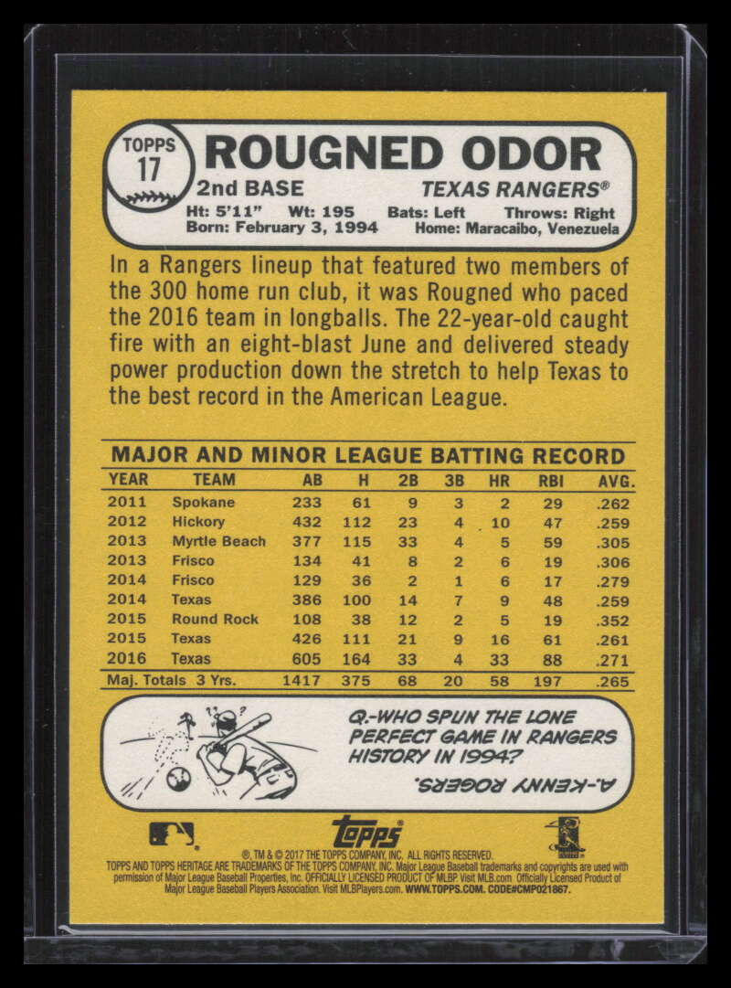 2017 Topps Heritage Blue 17 Rougned Odor /50
