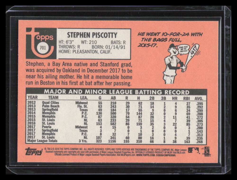 2018 Topps Heritage Black Border 701 Stephen Piscotty /50