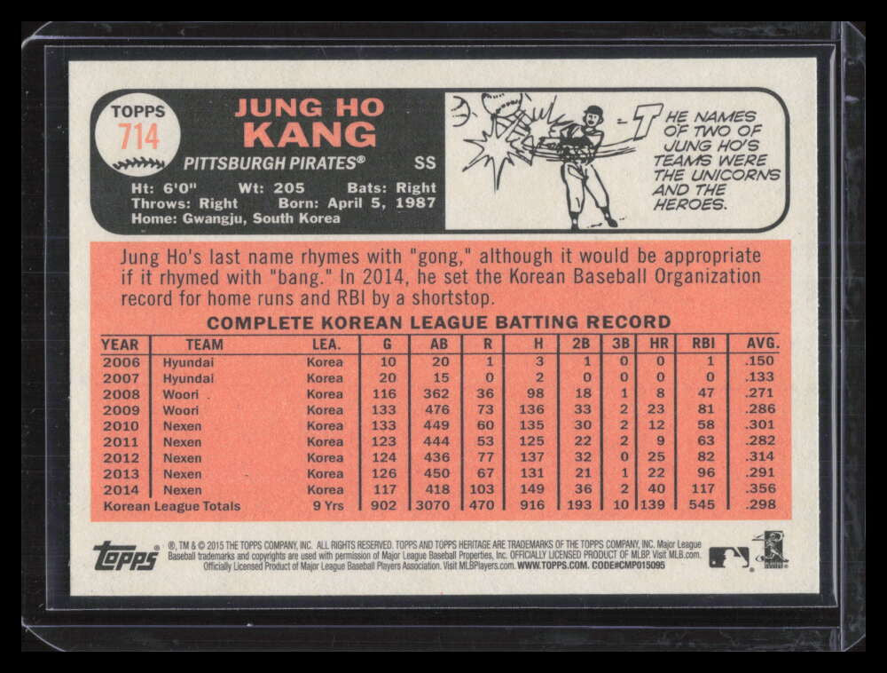 2015 Topps Heritage 714b Jung Ho Kang Color Rookie SP