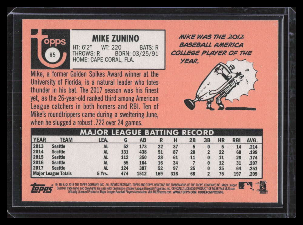 2018 Topps Heritage Black Border 85 Mike Zunino /50