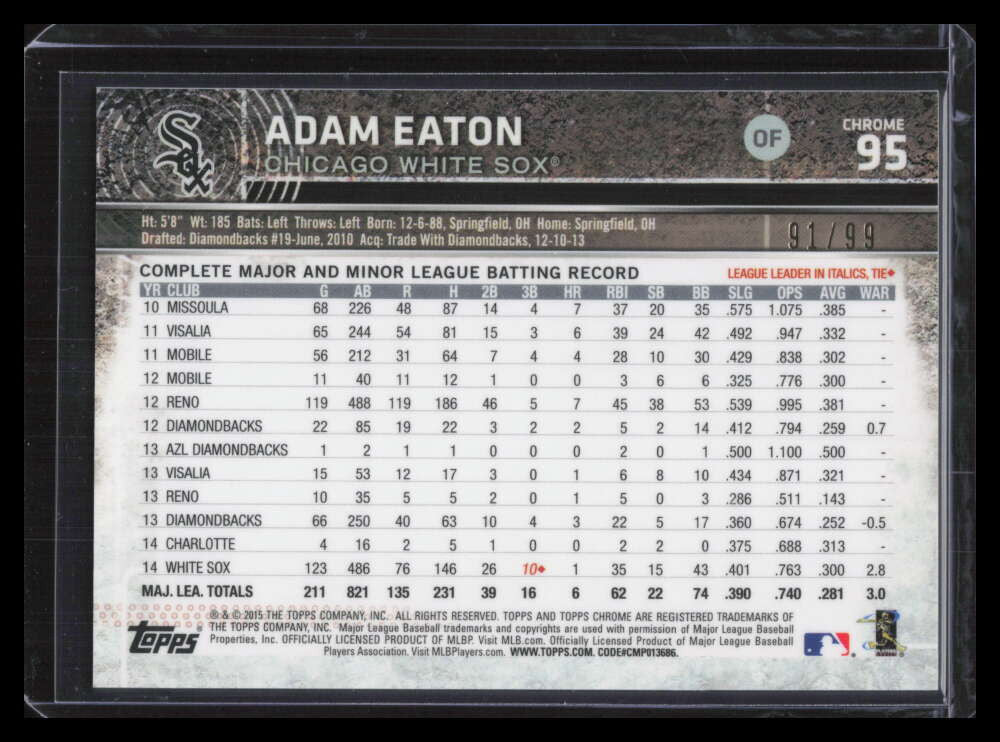 2015 Topps Chrome Green Refractor 95 Adam Eaton 91/99