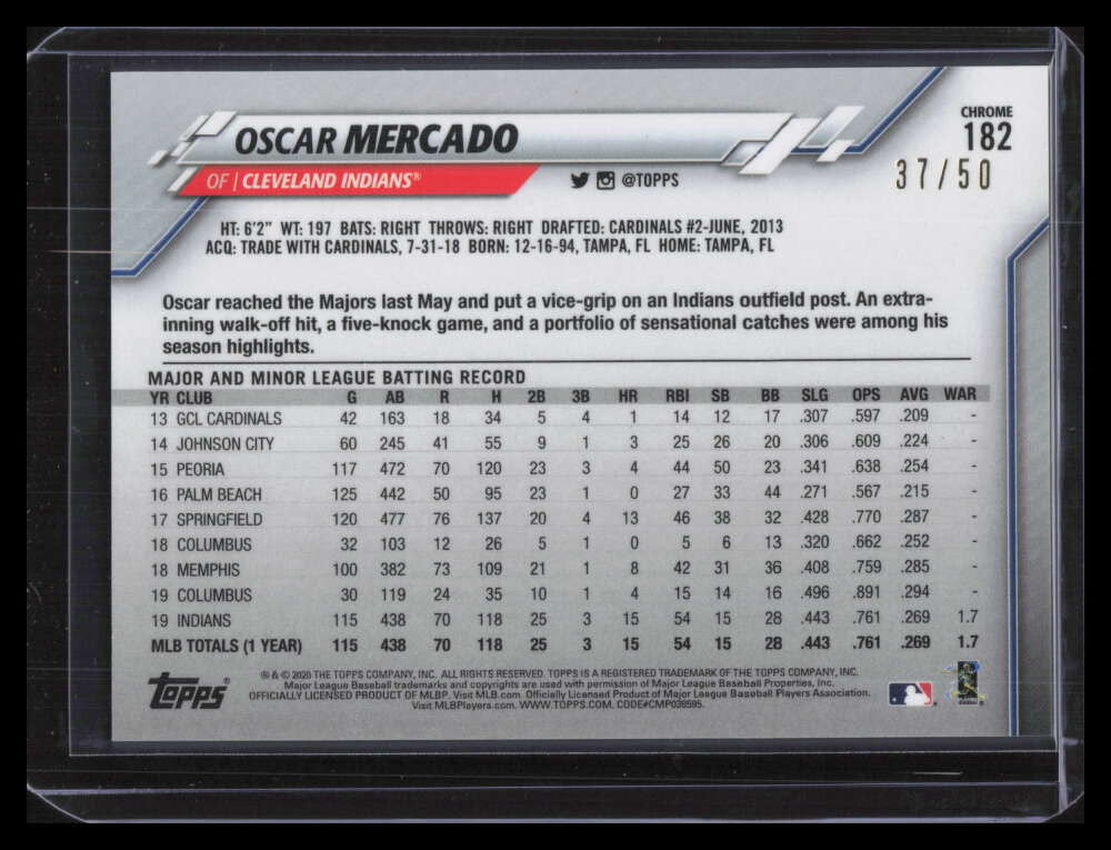 2020 Topps Chrome Gold Refractor 182 Oscar Mercado 37/50