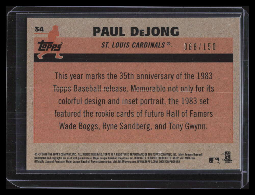 2018 Topps '83 Silver Pack Chrome Blue Refractor 34 Paul DeJong 68/150