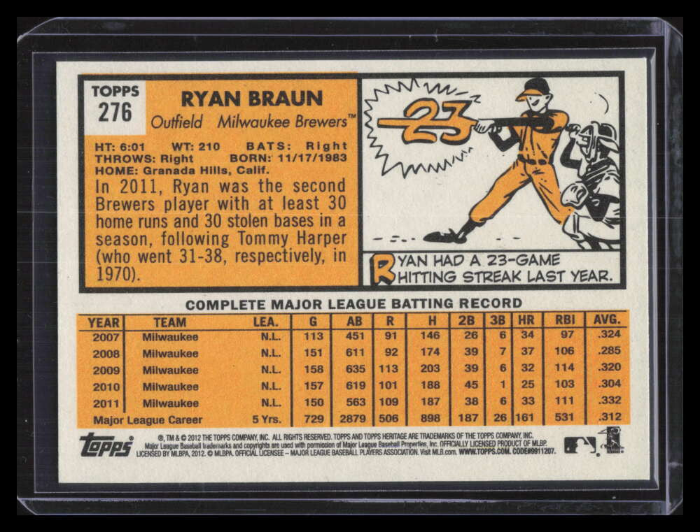 2012 Topps Heritage 276b Ryan Braun BW Color Swap Black and White SP