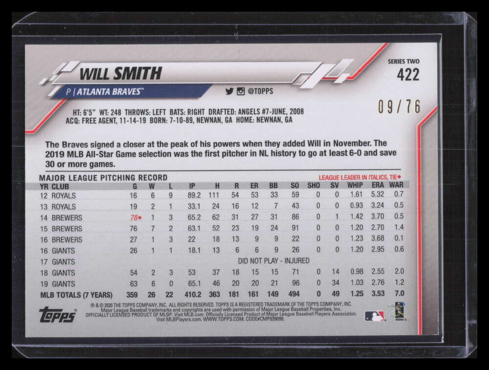 2020 Topps Independence Day 422 Will Smith 9/76