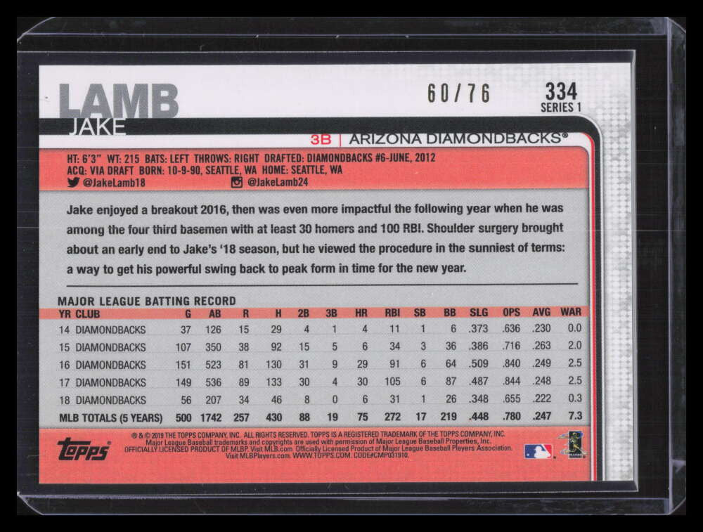 2019 Topps Independence Day 334 Jake Lamb 60/76