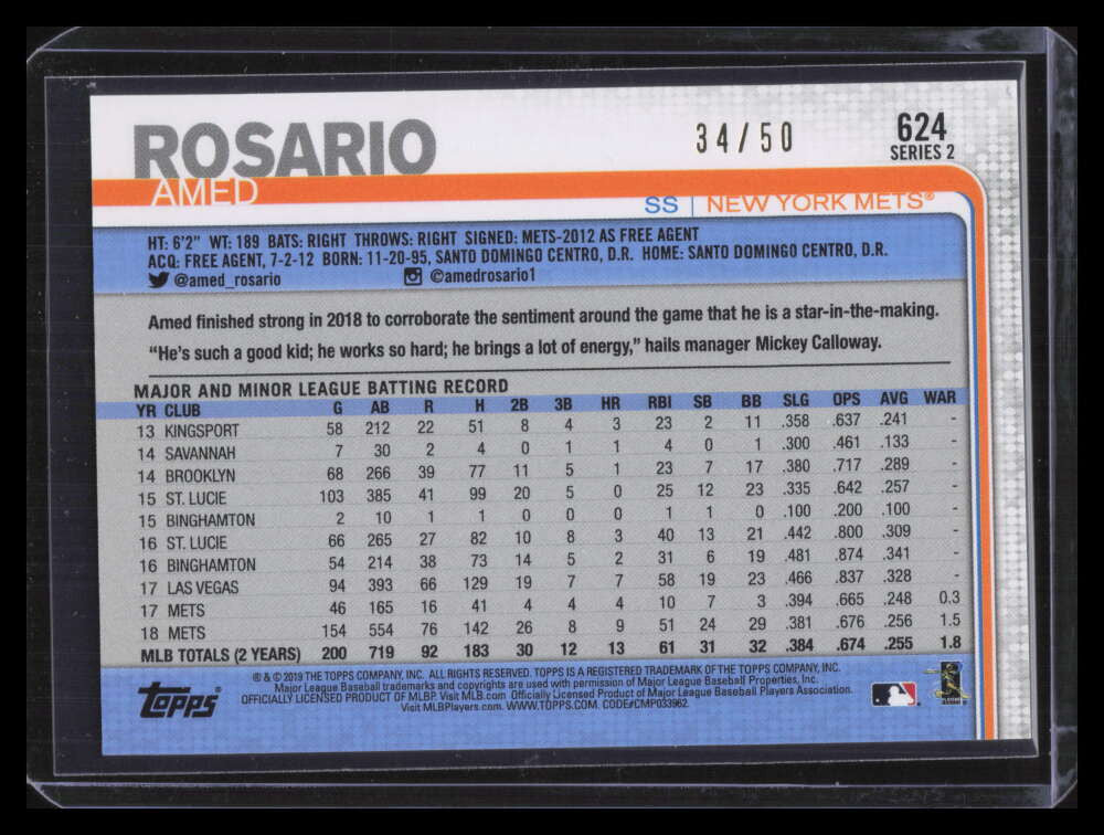 2019 Topps Father's Day Blue 624 Amed Rosario 34/50