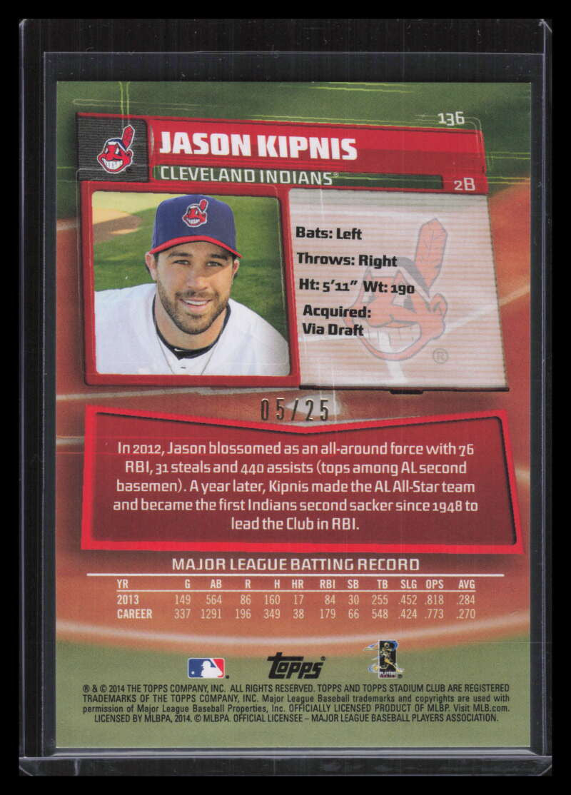 2014 Stadium Club Foilboard 136 Jason Kipnis 5/25