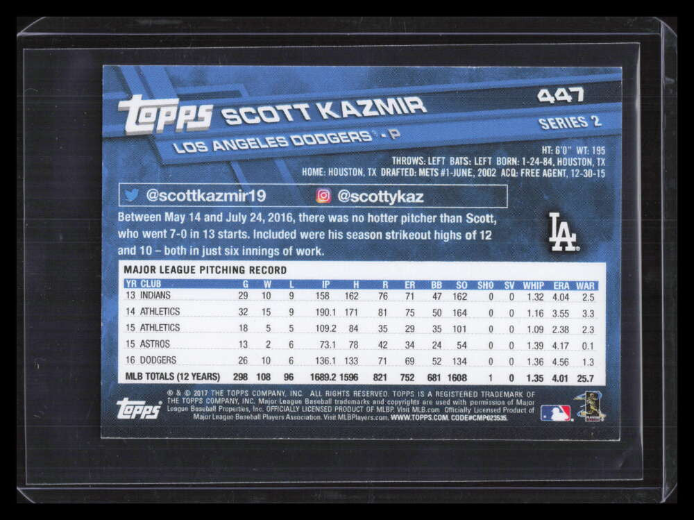 SOLD 129444 2017 Topps On Demand Mini Red 447 Scott Kazmir 1/5