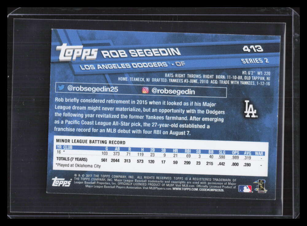 2017 Topps On Demand Mini Red 413 Rob Segedin Rookie 1/5