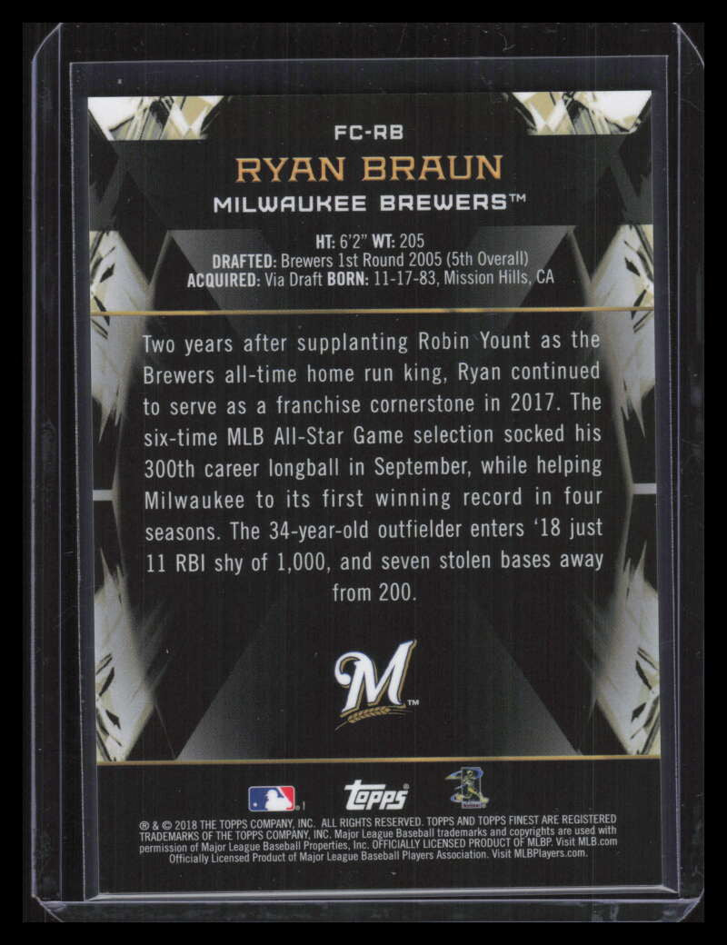 SOLD 129453 2018 Finest Cornerstones Gold Refractor FCRB Ryan Braun 34/50