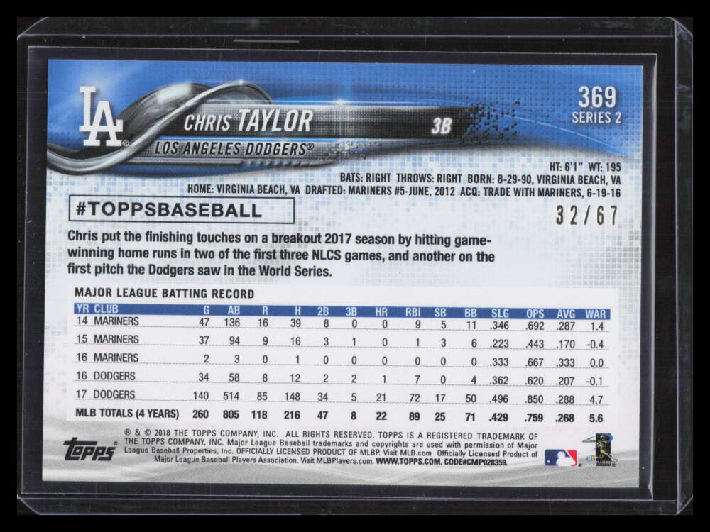 2018 Topps Black 369 Chris Taylor 32/67