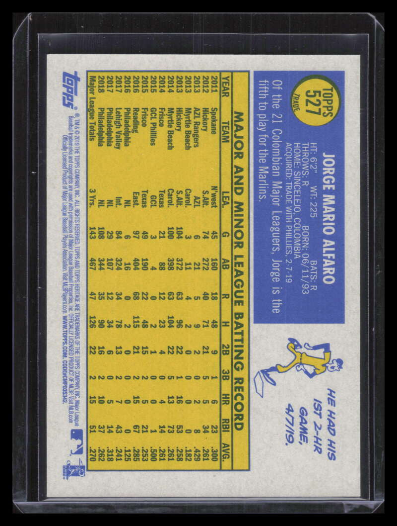 2019 Topps Heritage Traded Variation 527 Jorge Alfaro Trade SP