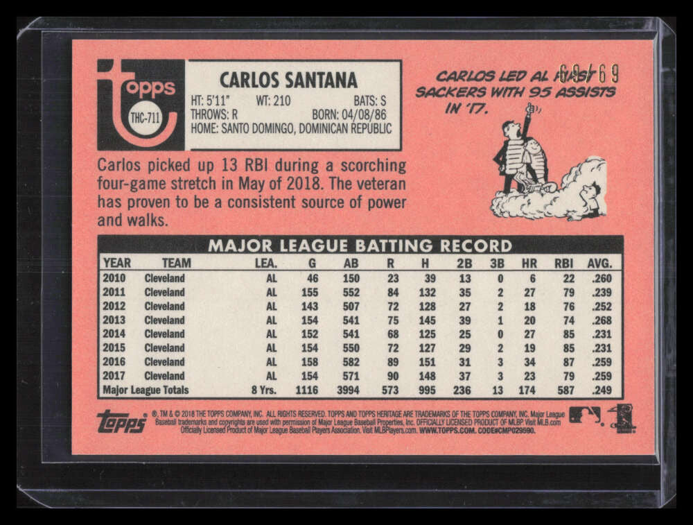 2018 Topps Heritage Chrome Black Refractor thc711 Carlos Santana 69/69