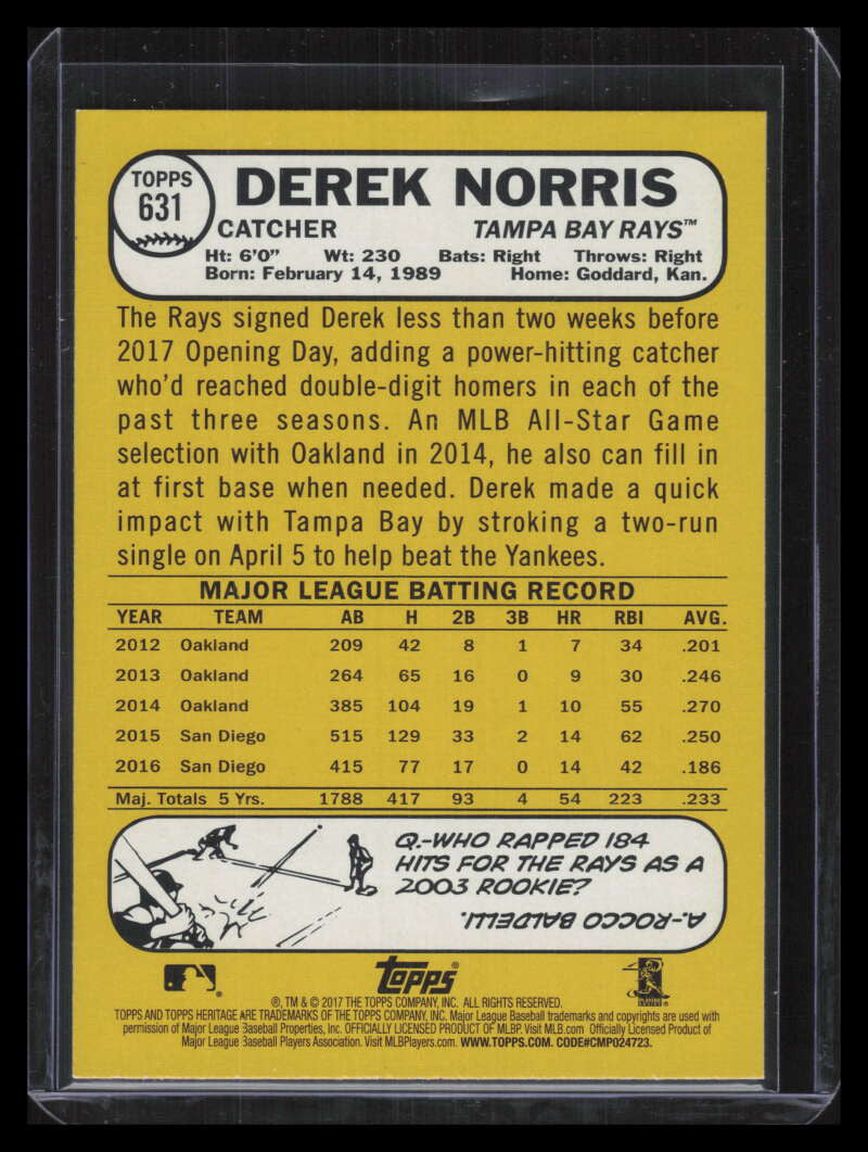 2017 Topps Heritage Reverse Stock 631 Derek Norris /5