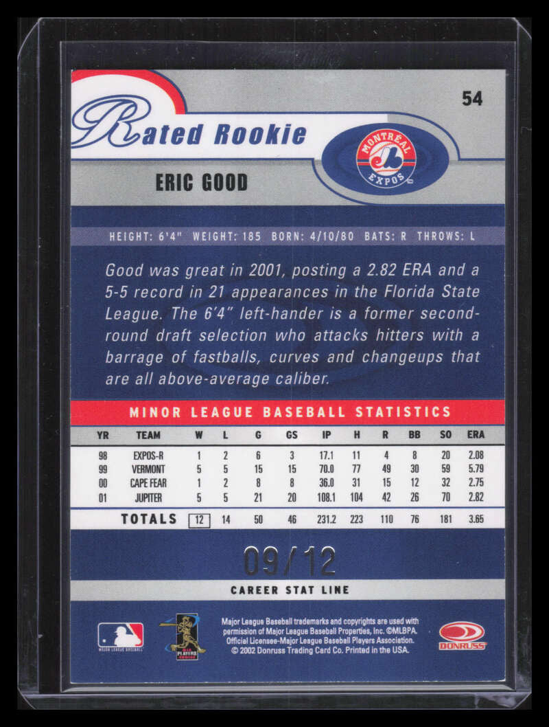 2003 Donruss Stat Line Career 54 Eric Good RR Rated Rookie 9/12