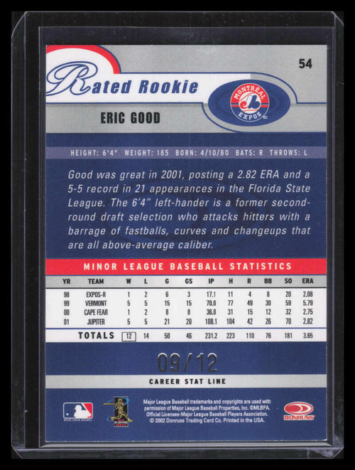 2003 Donruss Stat Line Career 54 Eric Good RR Rated Rookie 9/12