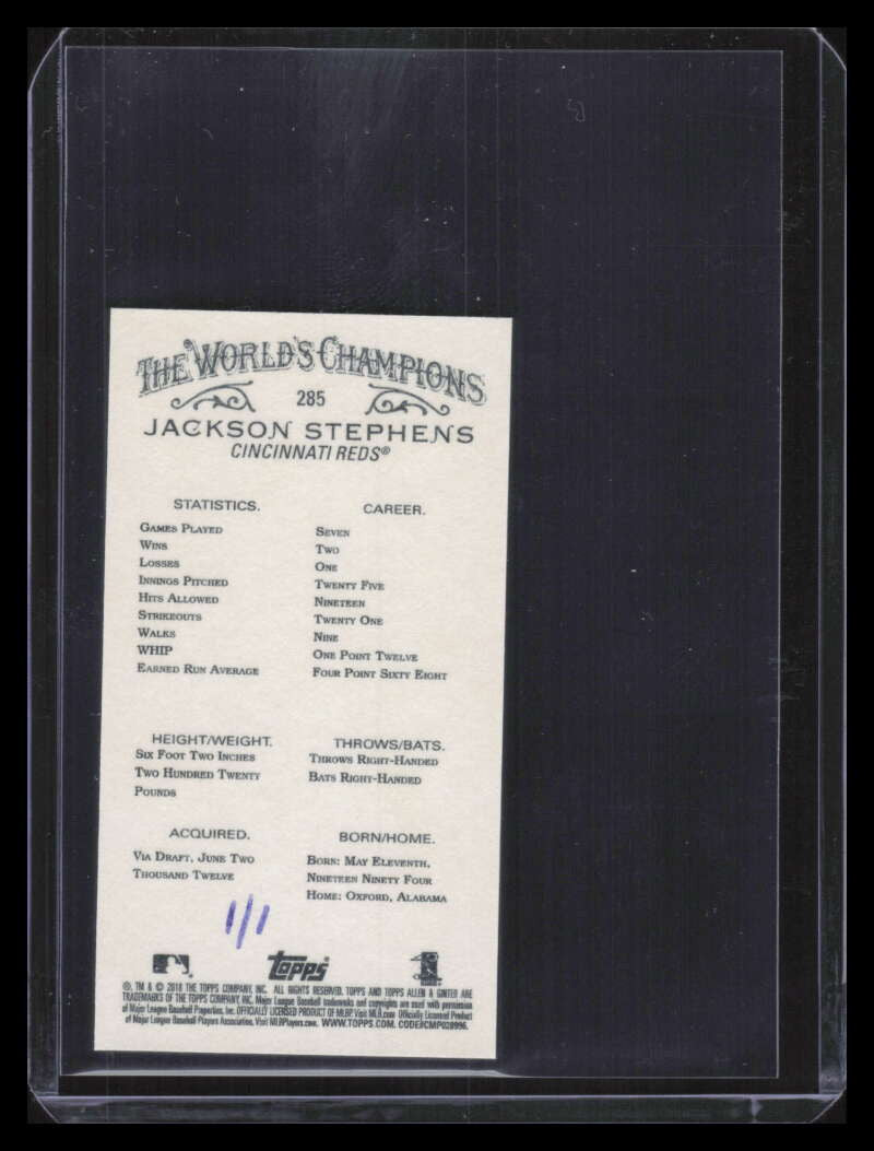 2018 Topps Allen and Ginter X Mini Silver 285 Jackson Stephens Rookie 1/1
