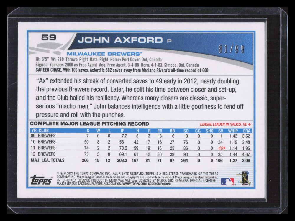 2013 Topps Camo 59 John Axford 81/99