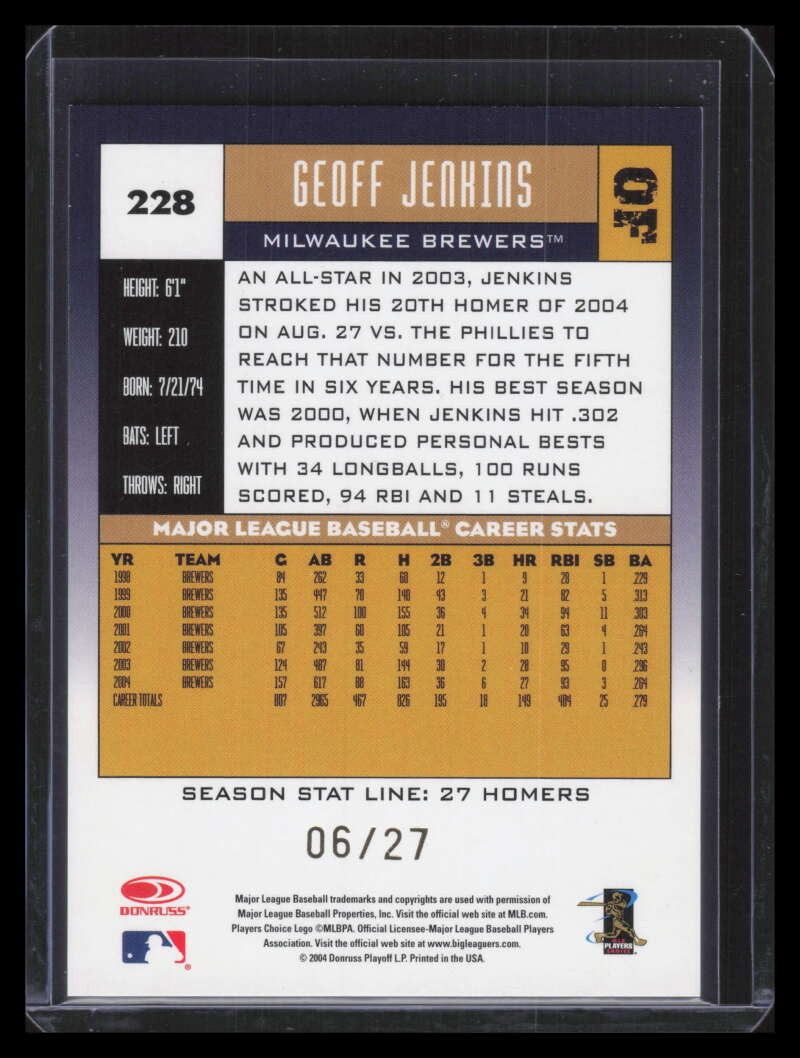 2005 Donruss Stat Line Season 228 Geoff Jenkins 6/27