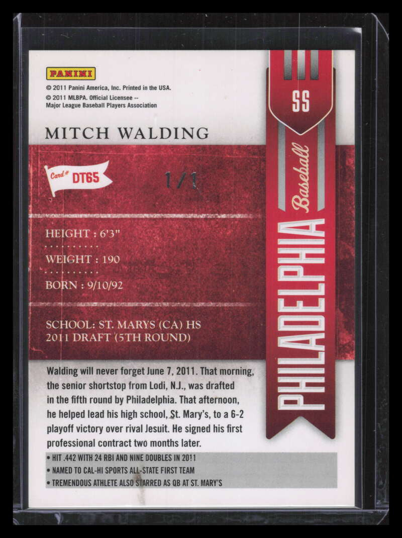 2011 Playoff Contenders Draft Championship Ticket dt65 Mitch Walling Rookie 1/1