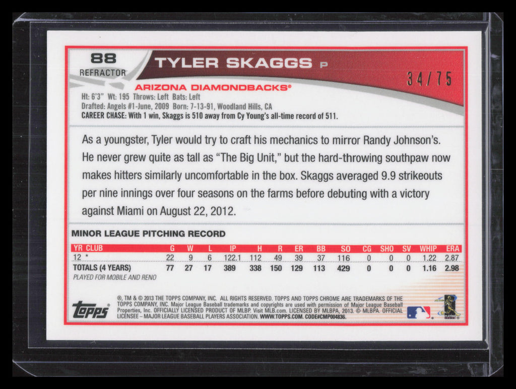 2013 Topps Chrome Sepia Refractor 88 Tyler Skaggs Rookie 34/75