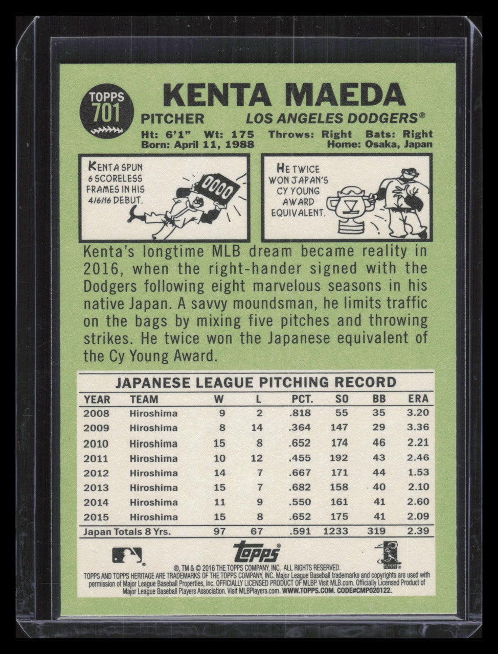 2016 Topps Heritage 701b Kenta Maeda Rookie Action SP