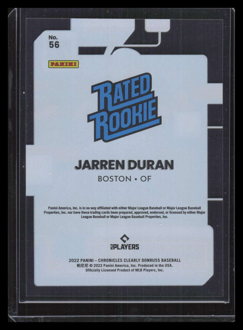 2022 Chronicles Clearly Donruss Blue 56 Jarren Duran RR Rated Rookie 21/50