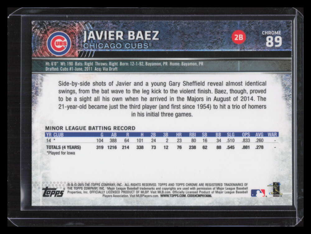 2015 Topps Chrome Refractor 89 Javier Baez Rookie