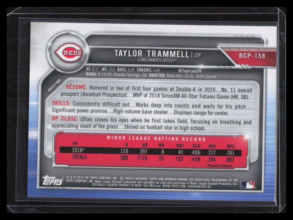2019 Bowman Chrome Orange Shimmer Refractor bcp158 Taylor Trammell Rookie 7/25
