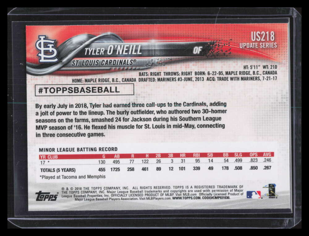 2018 Topps Update Photo Variations us218a Tyler O'Neill In Dugout Rookie SP