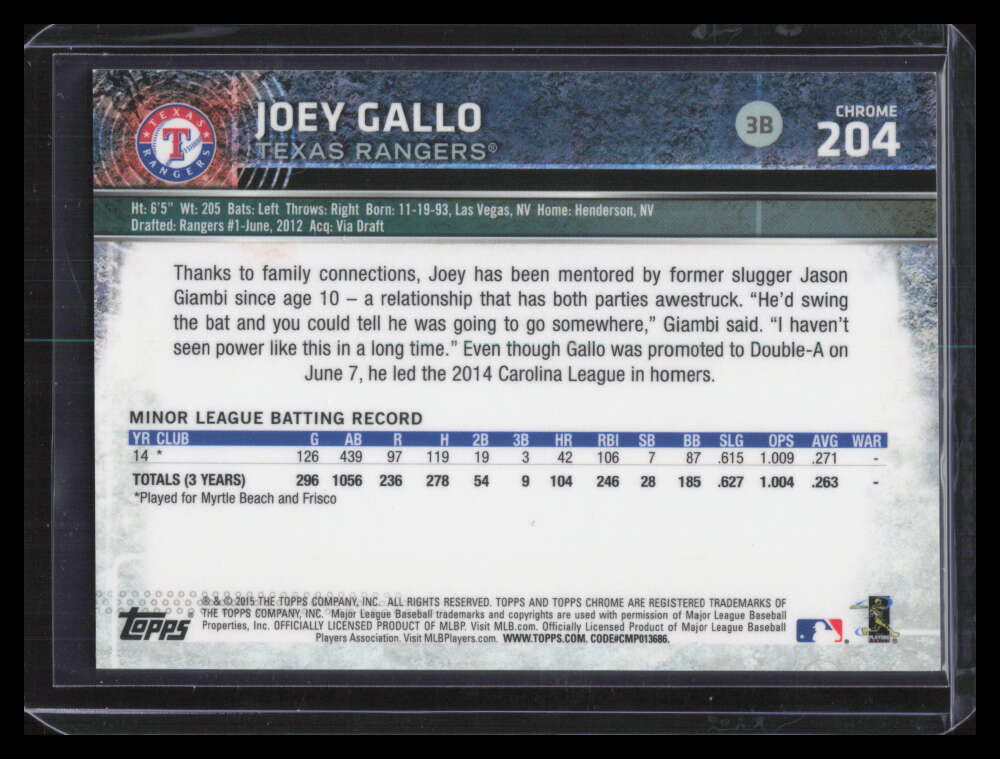 2015 Topps Chrome 204 Joey Gallo Rookie SP F00299