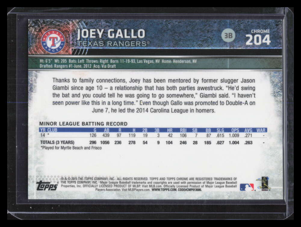 2015 Topps Chrome 204 Joey Gallo Rookie SP F00301