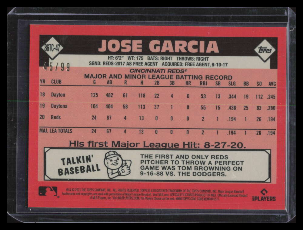 2021 Topps 86 Silver Pack Chrome Green Refractor 86tc47 Jose Garcia Rookie 45/99