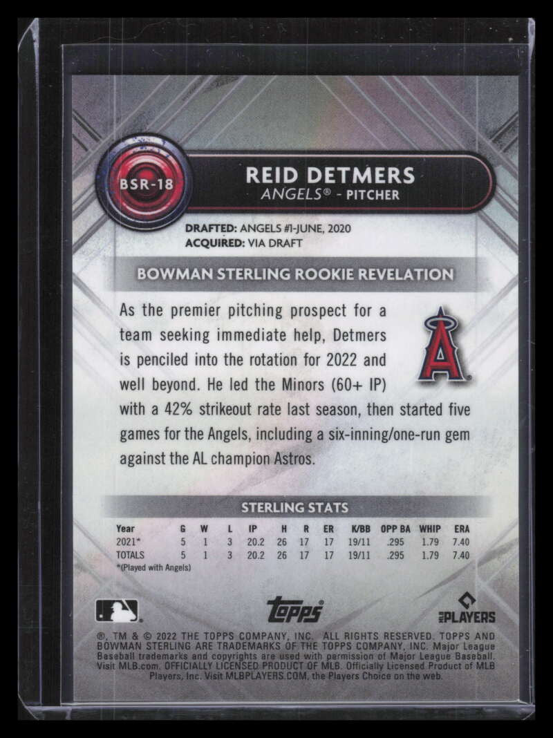 2022 Bowman Sterling Rookies Gold Refractor bsr18 Reid Detmers Rookie 47/50