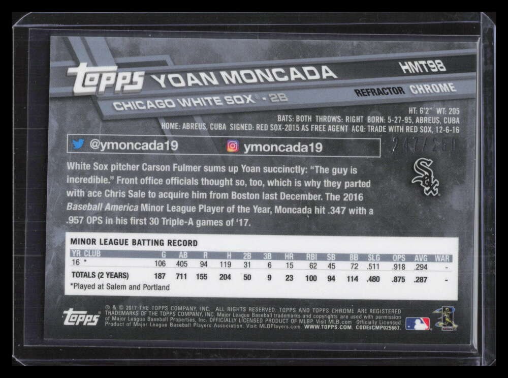 2017 Topps Chrome Update Refractor hmt98 Yoan Moncada RD Rookie Debut 247/250