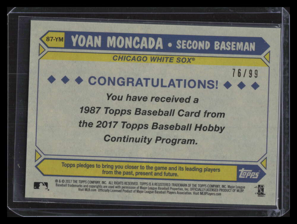 2017 Topps '87 Silver Pack Chrome Orange Refractor Yoan Moncada Rookie 76/99