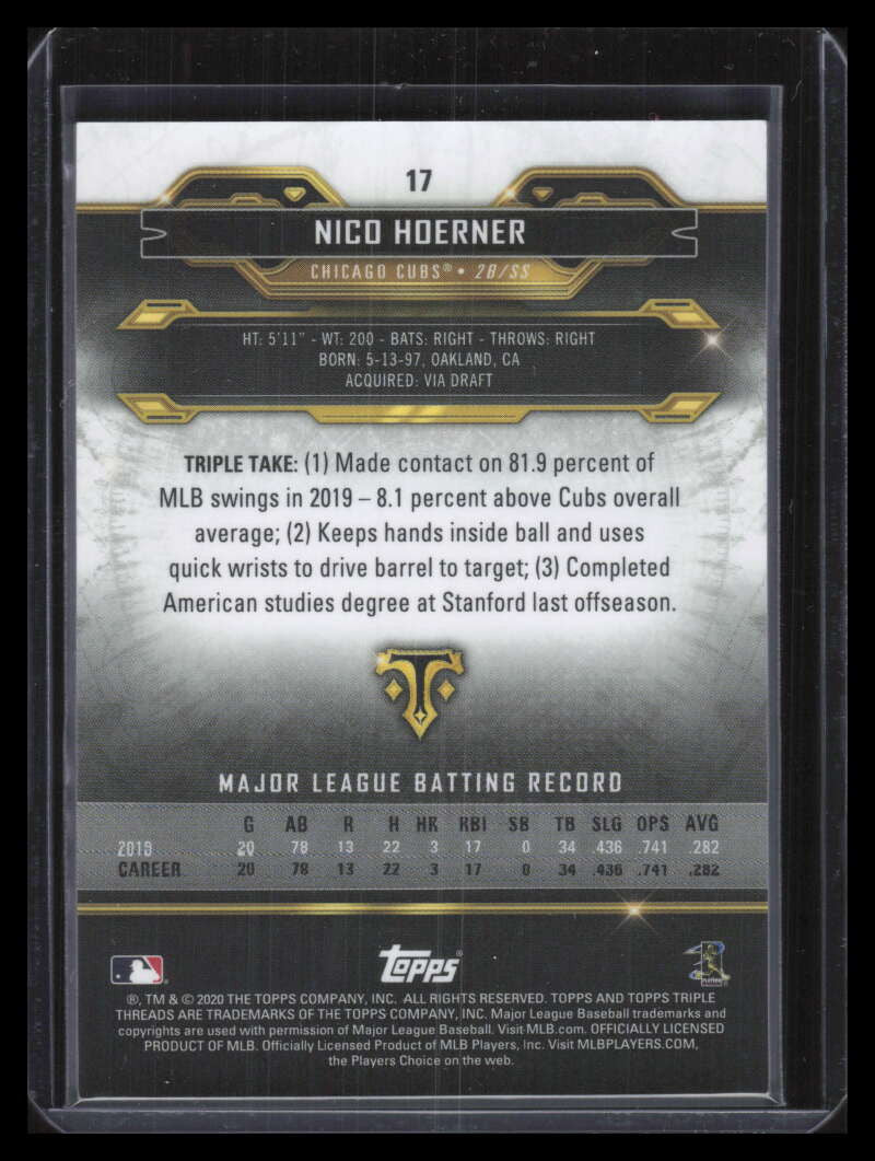 SOLD 129652 2020 Topps Triple Threads Onyx 17 Nico Hoerner Rookie 16/50