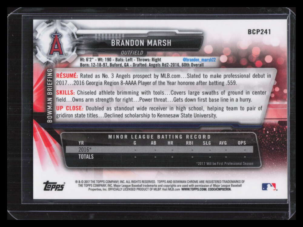 DELETE 129655 2017 Bowman Chrome Purple Shimmer Refractor bcp241 Brandon Marsh Rookie