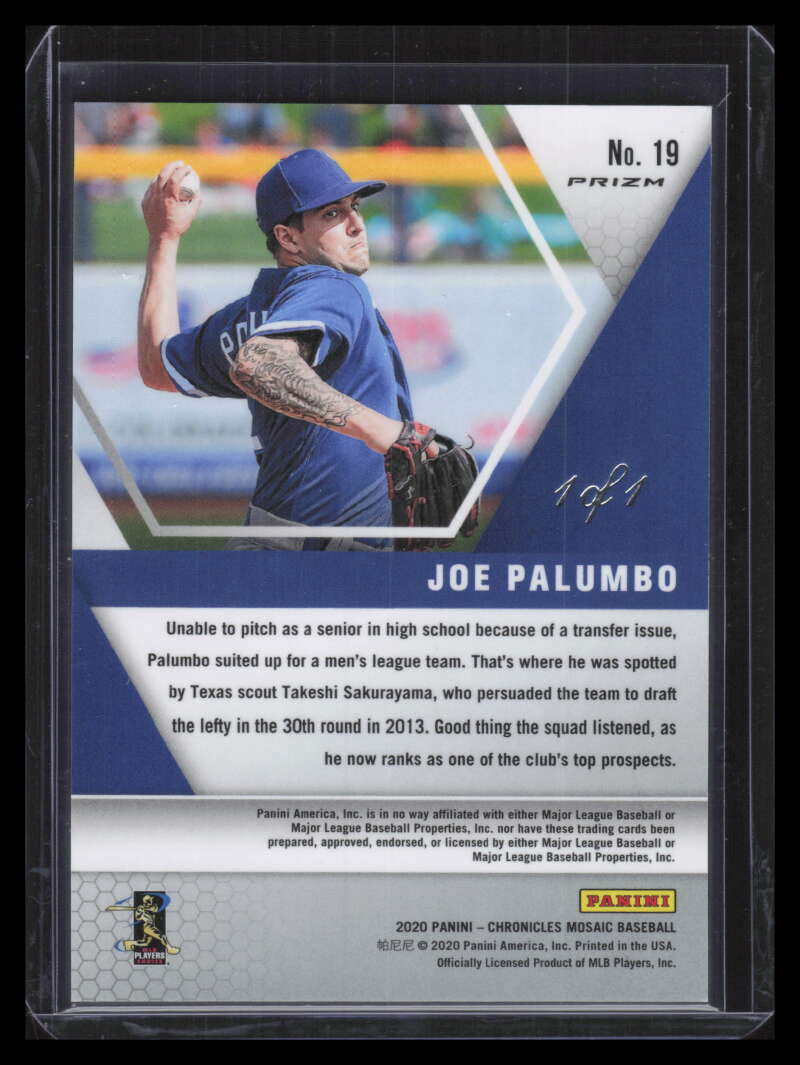 2020 Panini Mosaic Black Refractor 19 Joe Palumbo Rookie 1/1