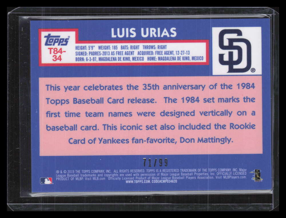 2019 Topps '84 Silver Pack Chrome Green Refractor t8434 Luis Urias Rookie 71/99