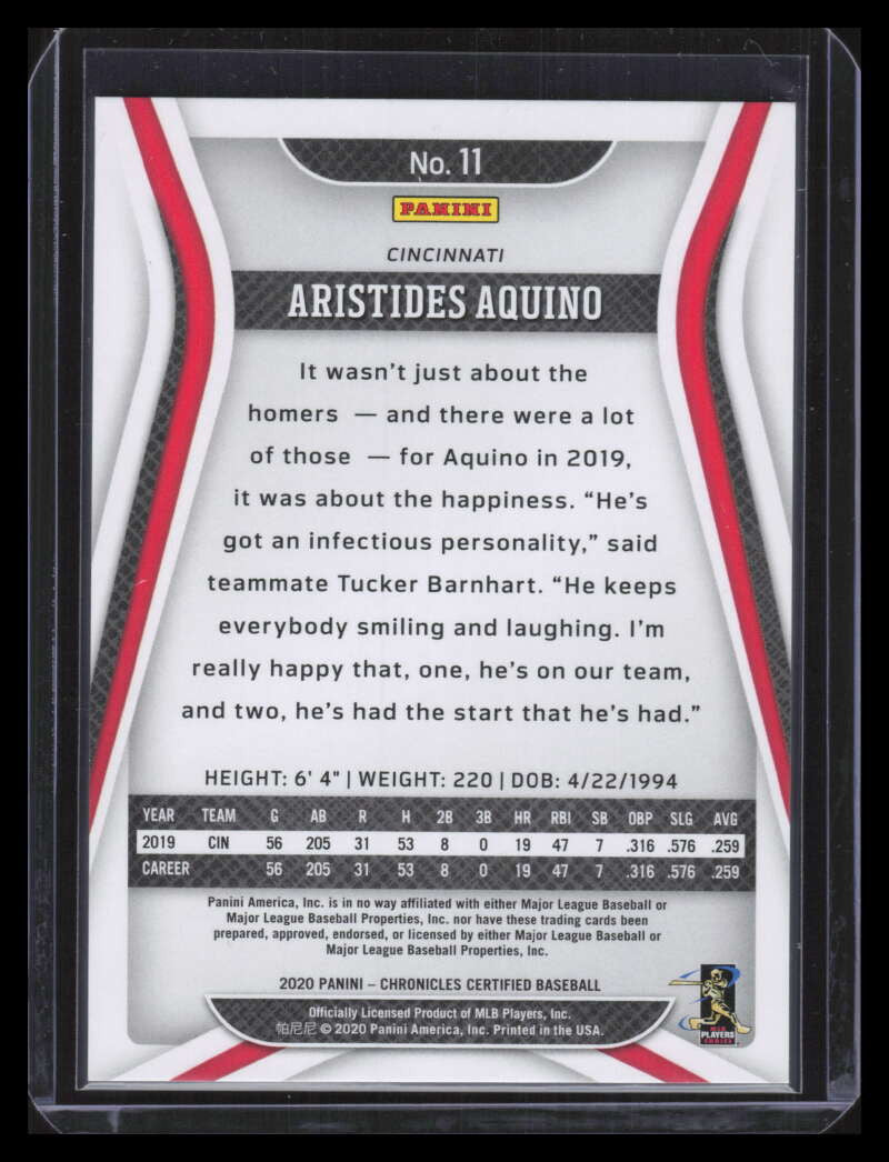 2020 Certified Mirror Gold 11 Aristides Aquino Rookie 6/10 